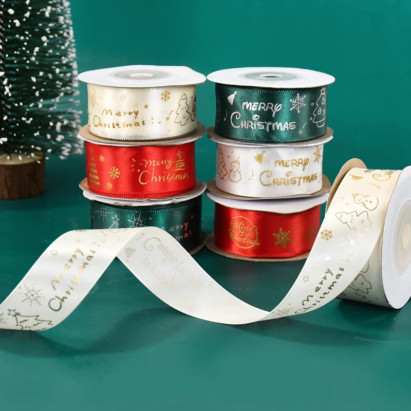 YOUMIKA  -  10Yards 25mm Christmas Polyester Ribbon Merry Christmas Decoration DIY Cake Bouquet Gift Box Packaging New Year Party Supplies