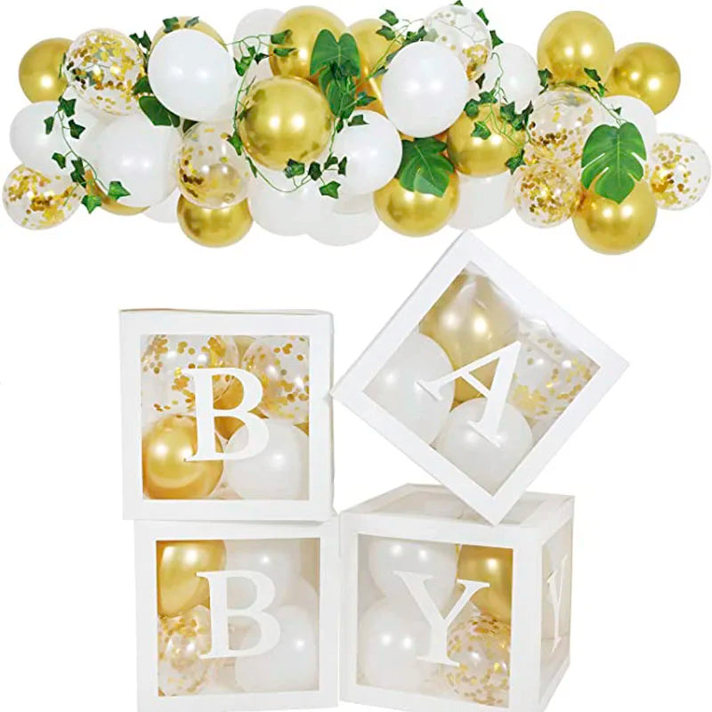 YOUMIKA  -  Baby Shower Balloon Boxes Gold Balloons Palm Leaves Ivy Garland Party Decorations for Oh Baby Shower Party Decorations Boy Girls