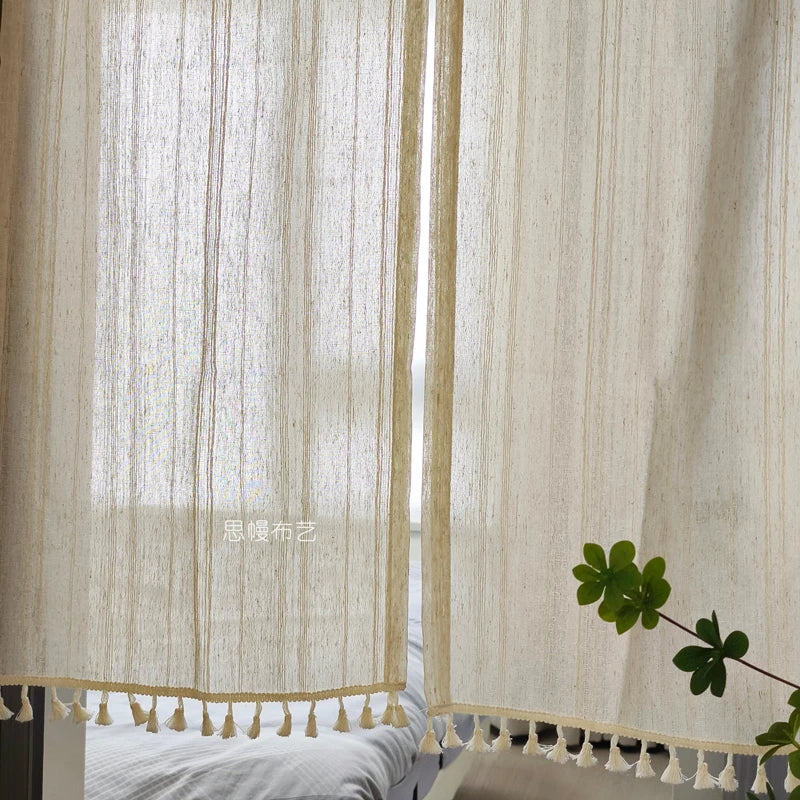 YOUMIKA  -  Farmhouse Striped Curtains 1 Panel for Living Room Cream Cotton Linen Window Drapes Semi Blackout Boho Curtains with Rod Pockets