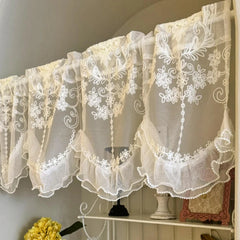 YOUMIKA  -  Sheer Lace Valance with Scalloped Bottom for Kitchen Bathroom Dining Room Living Room Bedroom and Basement Classic Floral Design