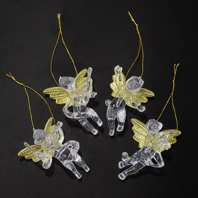 YOUMIKA  -  Christmas Angel Ornaments With Gold Christmas Tree Hanging Pendants Decorations Christmas Tree Angel Charm with Clear Gold Wings