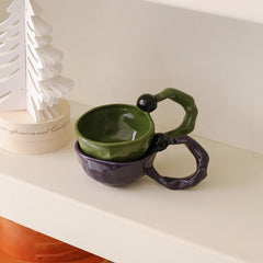 YOUMIKA  -  Hand-Hold Irregular Ceramic Yogurt Bowl and Coffee Cup Korean Breakfast Cup Milk Tea Cup