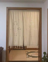 YOUMIKA  -  Handmade Pure Cotton Blackout Curtains Crochet Hollow Out Beige Kitchen, Cabinet Curtain with Tassels, Rod Pocket ,Holes Free