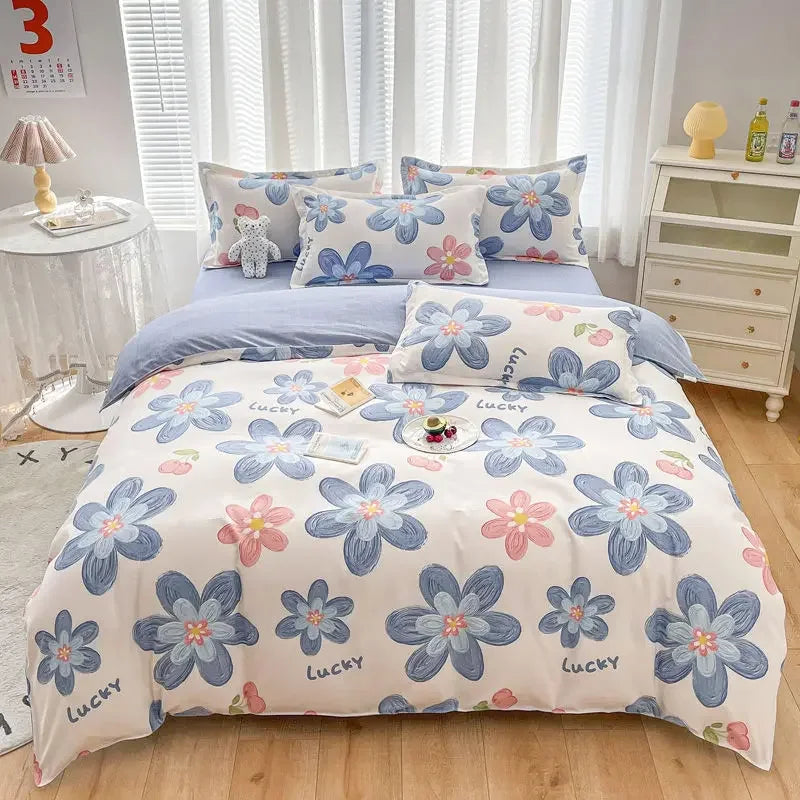 YOUMIKA  -  Pastoral Floral Bedding Set No Filler Soft Washed Cotton Duvet Cover Flat Sheet Pillowcase Full King Girls Adults Bed Linens