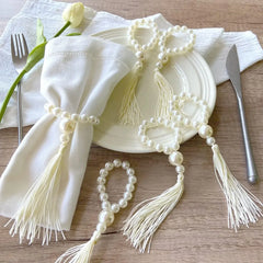 YOUMIKA  -  50PCS Wedding Easter Napkin Rings,Pearl Tassels Napkin Buckles,for Dinner Parties Dining Event Design Table Decoration Holder