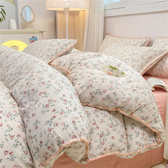 YOUMIKA  -  Romantic Floral Bedding Set Washed Cotton Bed Sheet Single Double Size Girls Woman Duvet/Comforter Cover Pillowcase Bed Linens