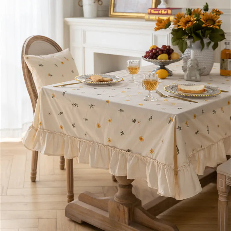 YOUMIKA  -  American Pastoral Style Flounce Tablecloth Washable Flower Lavender Table Cloth Tea Table Dining Table Decoration