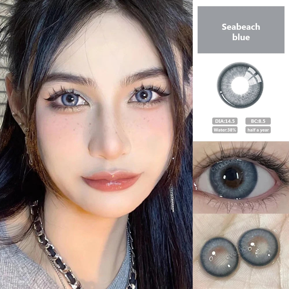 YOUMIKA  -  1 Pair(2pc) Seabeach Blue Contact Lenses for Eyes Natural Beauty Pupil Comestic Color Lens Eyes Half A Yearly Use 14.5mm