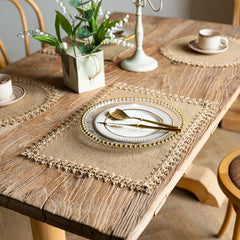 YOUMIKA  - Jute Burlap Placemats with Lace Edge, Table Mats, Home, Luxury, Set of 8 for Parties, Wedding Occasion, Holiday Decoration,