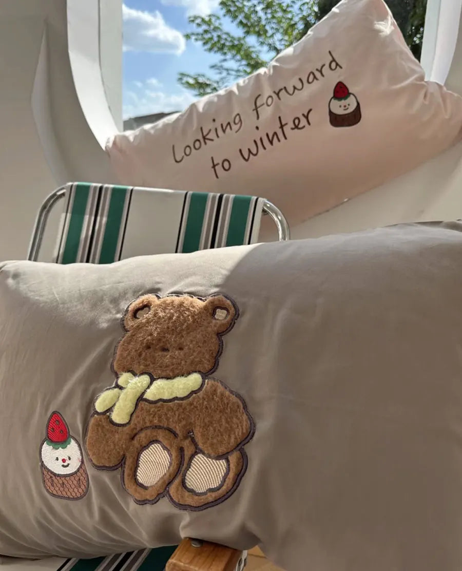 YOUMIKA  -  Fashion towel embroidery bear brown bedding set,full queen king warm sand cotton home textile bed sheet pillow case quilt cover