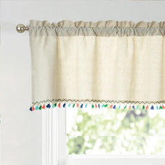 YOUMIKA  -  Boho Kitchen Valance Farmhouse Tier Window Short Curtain with Colorful Tassels for Bathroom, Living Room, Farmhouse, Bedroom