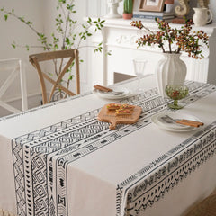 YOUMIKA  -  Cotton Linen Geometry Tablecloth, Tea Table Decoration, Rectangle Table Cover, White Tassel, Kitchen, Wedding, Dining Room