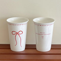 YOUMIKA  -  Pink Polka Dot Bow Holding Cup Bone Porcelain Coffee Cup Water Cup Gift Mugs Coffee Cups