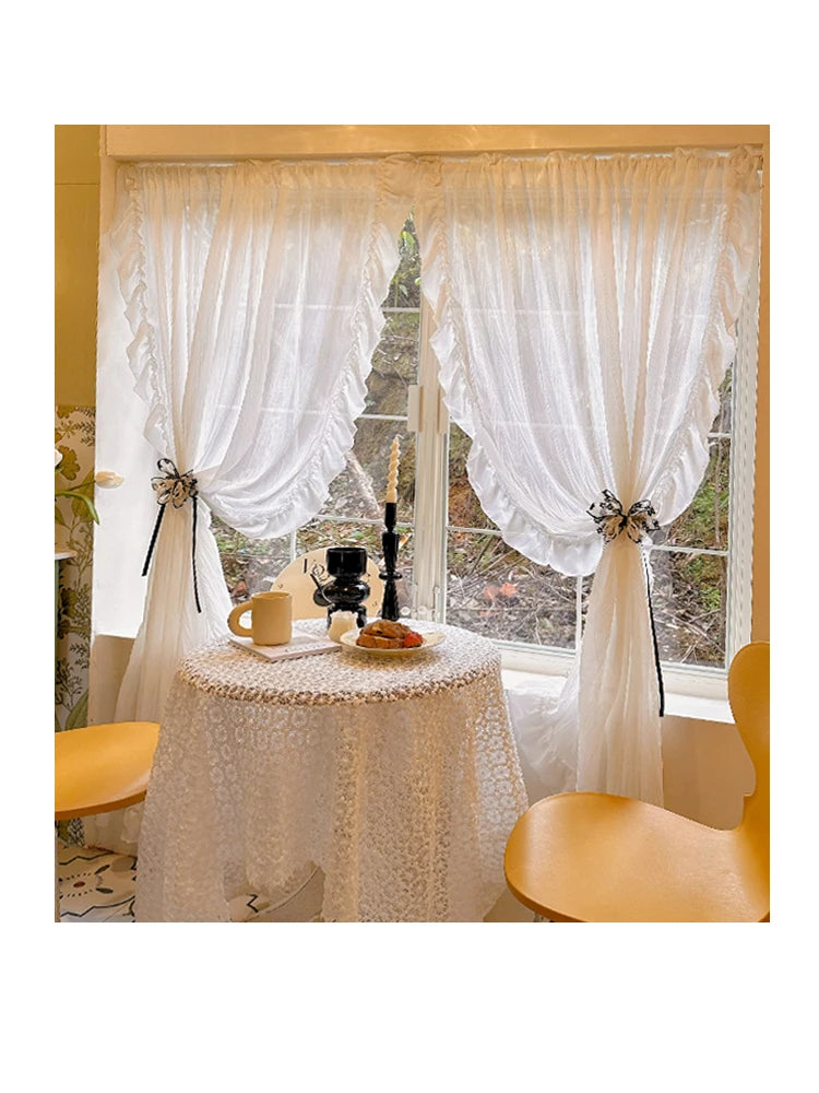 YOUMIKA  -  French White Sheer Curtains for Living Room Bedroom Princess Pleated Voile Curtain with Ruffles Tulle Backdrop Curtain Drapes