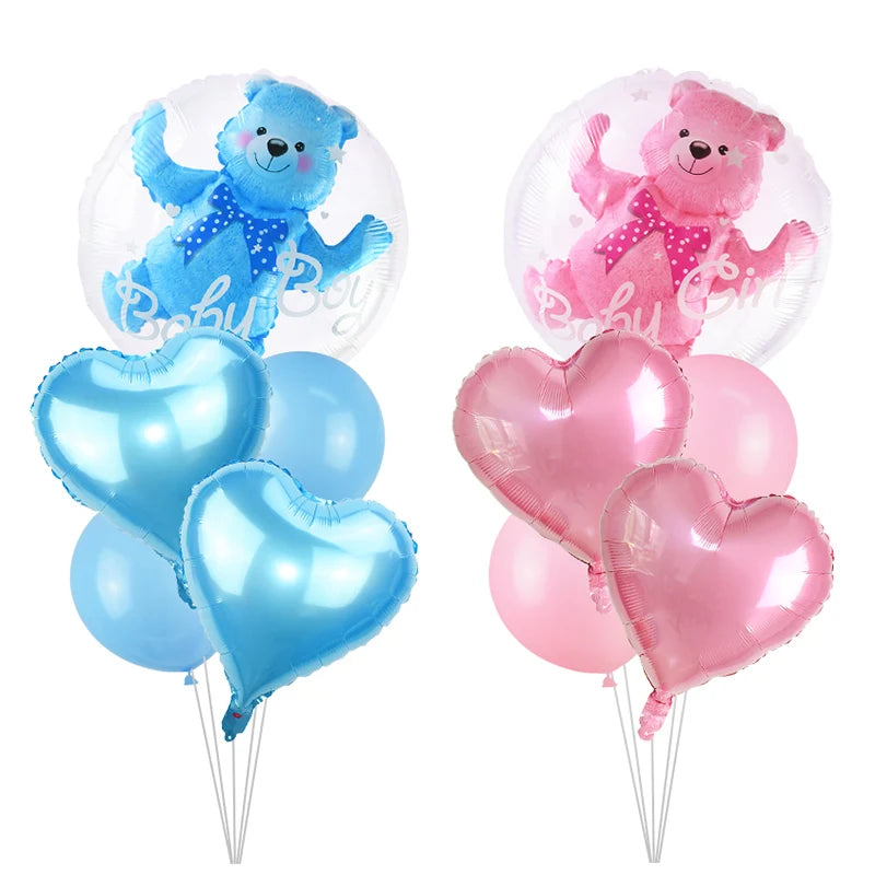 YOUMIKA  -  4D Transparent Baby Shower Boy Girl Bear Bubble Ball Kids 1st Birthday Party Blue Pink Helium Balloon Gender Reveal Decoration