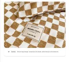 YOUMIKA  -  Checkerboard Polyester Four-piece Set Fitted Sheet Bedding Set Bed Sheets and Pillowcases Duvet Cover Set, No Quilt