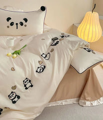 YOUMIKA  -  Cute embroidered panda bedding set single double teen,twin full queen king cotton home textile bed sheet pillow case duvet cover