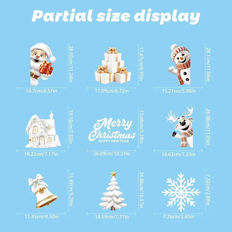 YOUMIKA  -  9pcs/set Christmas Window Stickers Santa Claus Xmas Tree Snowflake Glass Decal 2024 Navidad Home Decoration 2025 New Year Gifts