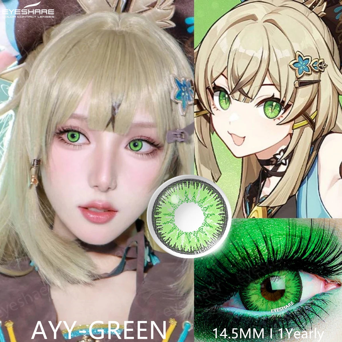 YOUMIKA  -  1pair Cute Cosplay Color Contact Lenses for Eyes Mitsuri Contacts Lenses Green Lens  Anime Lens Hoshino Ai Pupil Lens