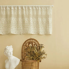 YOUMIKA  -  Rustic Crochet Curtain Valance, Vintage Lace Curtains, Rod Pocket, Hollow Sheer for Cafe, Kitchen Window, Living Room Dividers