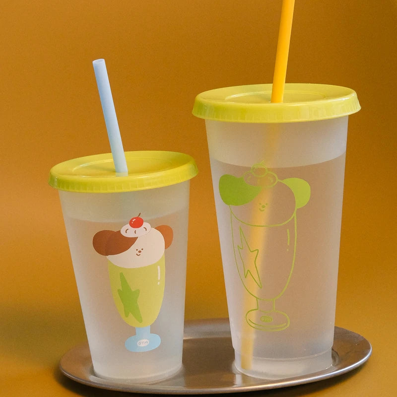 YOUMIKA  -  Summer Plastic 700ml Cup Straw Cup Coffee Milk Tea Water Cup Portable and Recyclable Water Bottle