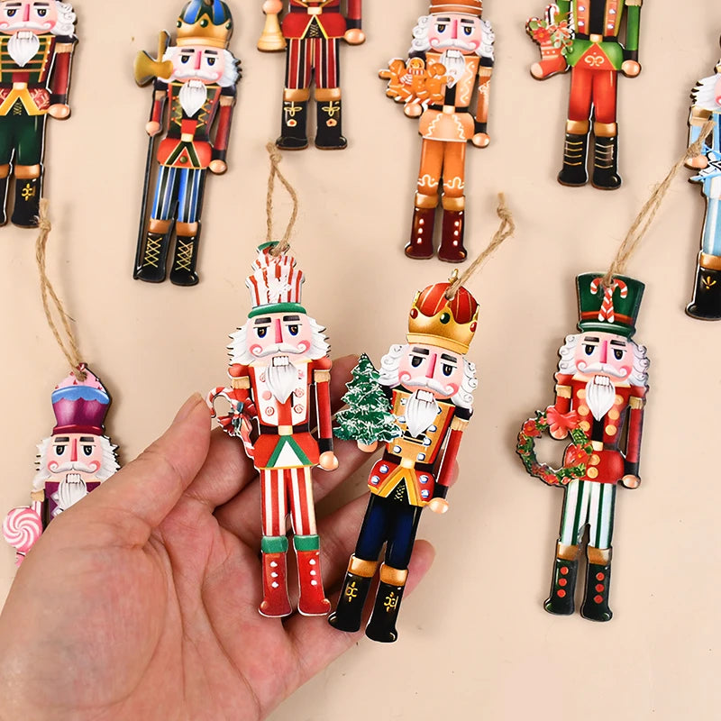 YOUMIKA  -  12Pcs Nutcracker Soldier Wooden Pendant Xmas Tree Hanging Ornament 2024 Christmas Decoration for Home Navidad 2025 New Year Gift