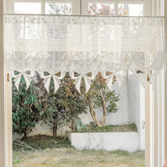 YOUMIKA  -  Lace Sheer Valance Curtain White Mesh Window Kitchen Valance Embroidery Floral Voile Curtain Tiers for Kitchen Dinning Bathroom