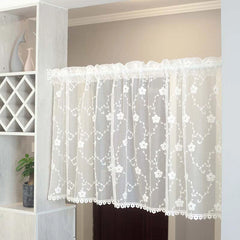 YOUMIKA  -  White Lace Curtains Cafe Sheer Curtain for Kitchen Window Privacy Kitchen Curtains Vintage Style Rose Floral Sheer Curtain 1Pc