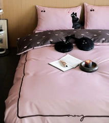 YOUMIKA  -  Fashion cute sweet pink cat cherry bed set 1.2 1.5 1.8,twin full queen 60s cotton home textile bed sheet pillow case duvet cover