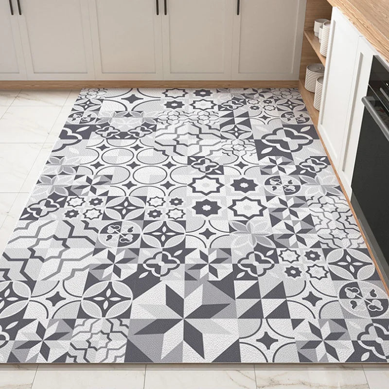 YOUMIKA  -  Decorate Kitchen Floor Mat Oil-proof Waterproof Anti-fouling Easy Clean PVC Non-slip Carpet Balcony Bathroom Rug