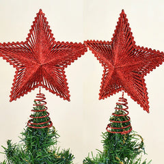 YOUMIKA  -  22cm Glitter Christmas Tree Top Topper Gold Red Five-Pointed Star Xmas Tree Hanging Pendant Decoration For Home Navidad New Year