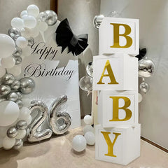 YOUMIKA  -  Baby Shower Decoration Balloon Boxes With Golden Letter 30x30cm Latex Foil Balloon Box For Kids 1st Birthday Wedding Party Decor