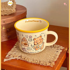 YOUMIKA  -  Spring Butter Bear Bread Cute Hand Drawn Wind Cream Breakfast Coffee Ceramic Mug Gift Water Cup