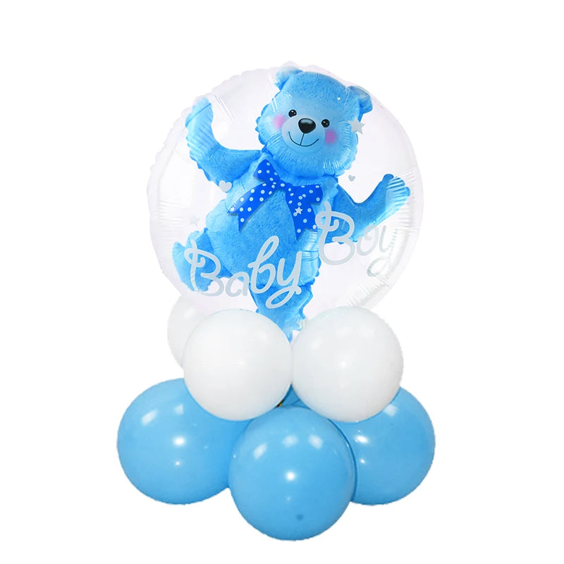 YOUMIKA  -  4D Transparent Baby Shower Boy Girl Bear Bubble Ball Kids 1st Birthday Party Blue Pink Helium Balloon Gender Reveal Decoration