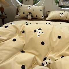 YOUMIKA  -  Cute Cartoon Dog Polka Dot Bedding Set Single Double,twin Full Queen King Cotton Home Textile Bed Sheet Pillow Case Quilt Cover