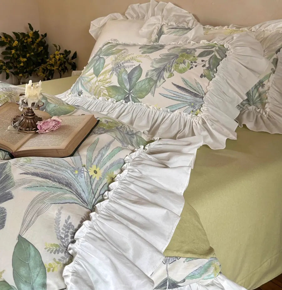 YOUMIKA  -  Fresh french pastoral green bedding set,full queen king fairyfair ruffled cotton home textile bed sheet pillow case quilt cover