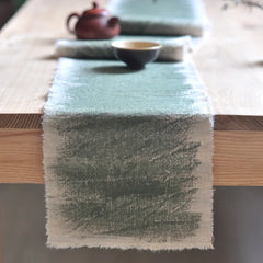 YOUMIKA  - Natural Handcrafted Linen Table Runner with Fringe Edge, Modern Kitchen Tabletops, Living Room Party, Home Decor, TJ9401