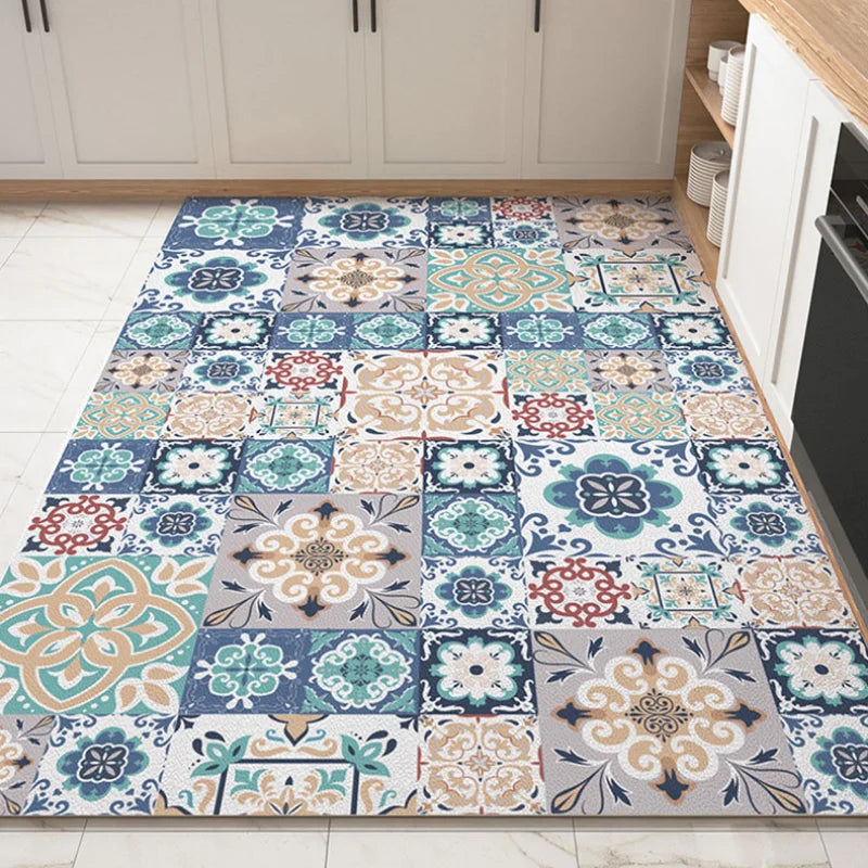 YOUMIKA  -  Decorate Kitchen Floor Mat Oil-proof Waterproof Anti-fouling Easy Clean PVC Non-slip Carpet Balcony Bathroom Rug