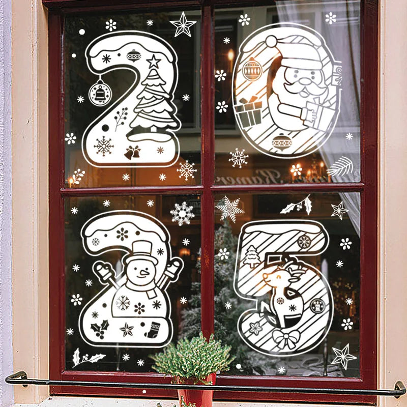 YOUMIKA  -  2025 Merry Christmas Window Sticker New Year Electrostatic Glass Sticker Santa Claus Snowflake DIY Decal Home Room Decorations