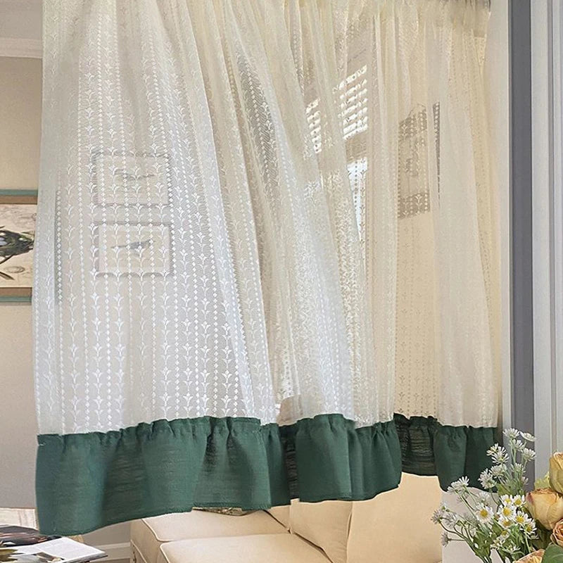 YOUMIKA  -  Lace Ruffled Curtain Shabby Chic Sheer Drapes for Kitchen Living Room Farmhouse Light Filtering Window Valance Rod Pocket 1Panel