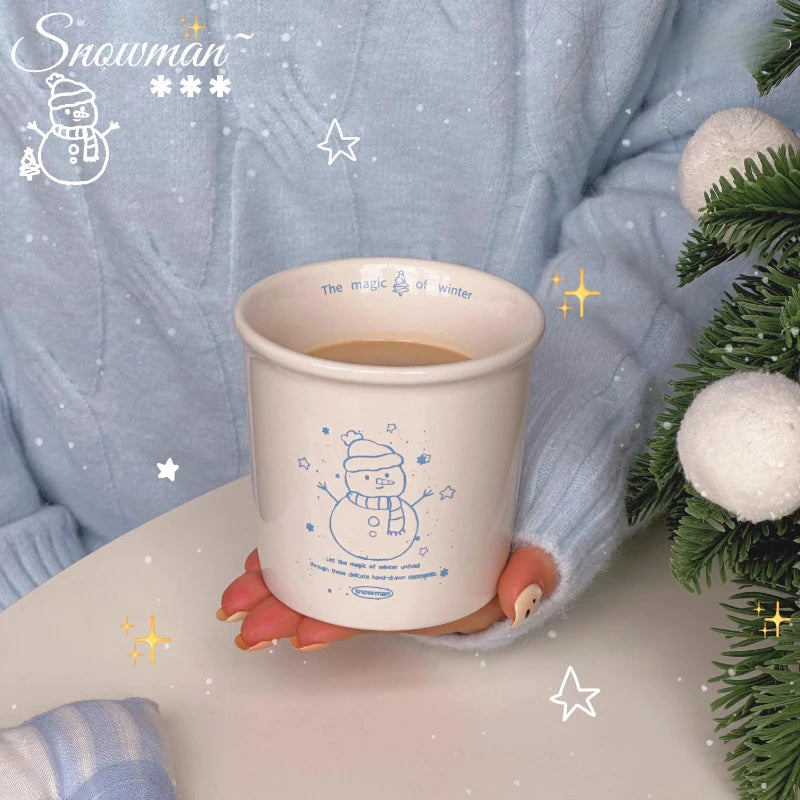 YOUMIKA  -  Original Christmas Cup Hand Drawn Snowman Ceramic Mark Breakfast Coffee Cup Christmas Gift Box for Girls Gift Cup