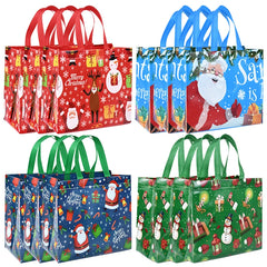 YOUMIKA  -  4Pcs Christmas Gift Bag with Handle Xmas Non-Woven Tote Bag Santa Snowman Candy Treat Bag Navidad 2025 New Year Party Decoration