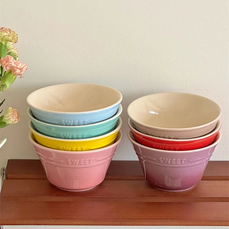 YOUMIKA  -  Gradual Color Modern Ceramic Bowl Lovely Household Underglaze Color Rice Bowl Fruit Dim Sum Bowl