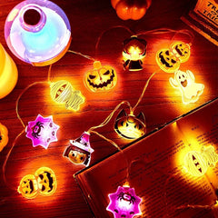 YOUMIKA  -  Halloween LED String Lights Pumpkin Ghost Spider Web Hanging Lamp Halloween Party Home Indoor Outdoor Decoration Battery Powered