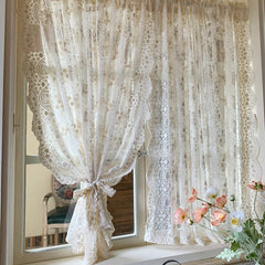 YOUMIKA  -  Romantic Beige Floral Sheer Curtain for Bedroom Kitchen Dining Room Decor Curtain Embroidered Voile Curtain Drape Rod Pocket Top