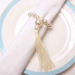 YOUMIKA  -  50PCS Wedding Easter Napkin Rings,Pearl Tassels Napkin Buckles,for Dinner Parties Dining Event Design Table Decoration Holder