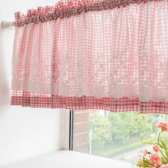 YOUMIKA  -  Buffalo Check Window Valance Lace Curtain Tiers Rod Pocket Window Treatment Plaid Gingham for Kitchen Farmhouse Living Room Cafe