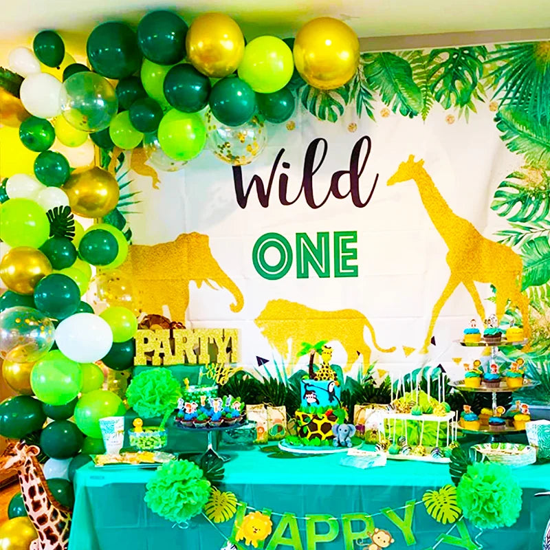 YOUMIKA  -  136pcs Jungle Party Balloons Garland Arch Kit with background cloth for Baby Shower Birthday Party and Animal Theme decorations