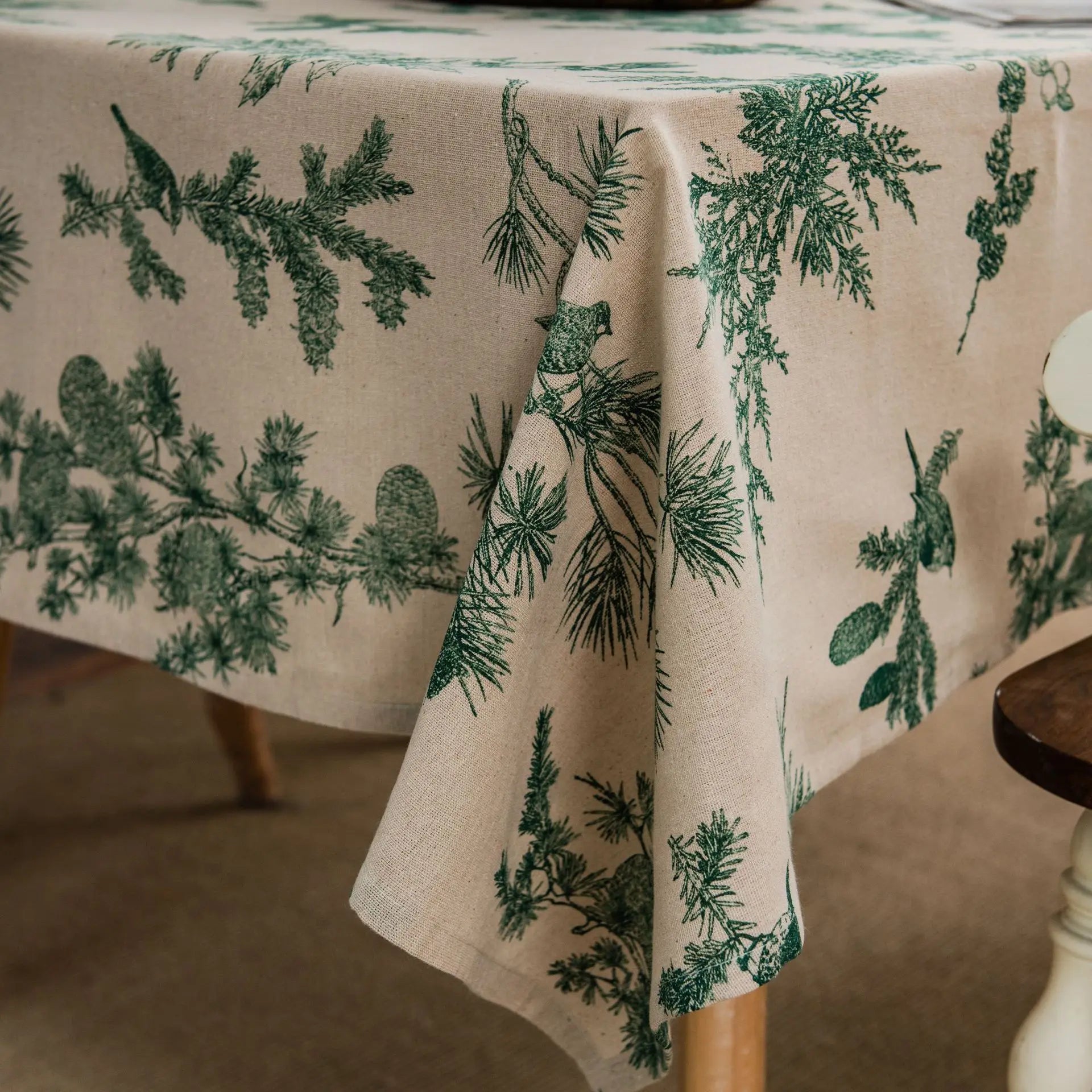 YOUMIKA  -  American Tablecloth For Table Pine Cotton Linen Print Christmas Table Cloth Dining Room Fabric Rectangular Table Coveror