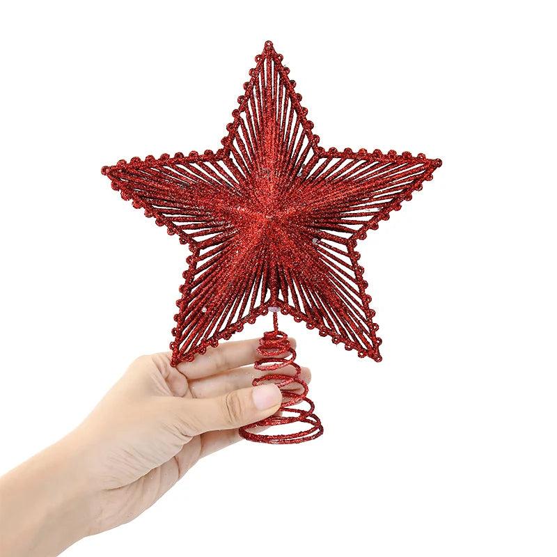 YOUMIKA  -  22cm Glitter Christmas Tree Top Topper Gold Red Five-Pointed Star Xmas Tree Hanging Pendant Decoration For Home Navidad New Year